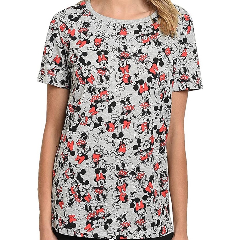 Disney Womens T-Shirt Mickey Minnie Mouse All Over Print